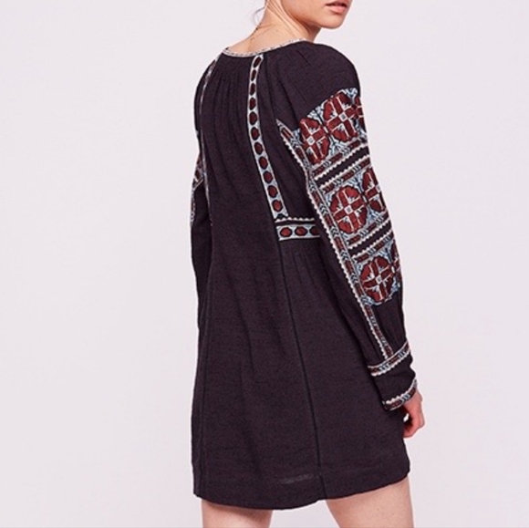 Free People All My Life Mini Dress Womens L Black Boho Retro 90s Y2K Cottagecore - Picture 8 of 12